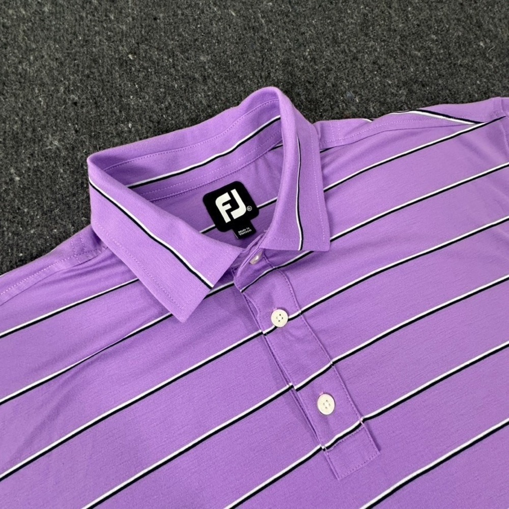 FootJoy FJ‎ Men's XXL purple Striped Golf Polo Shirt Short Sleeve "Big Canoe"